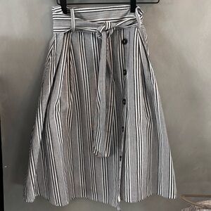 HYFVE Black and White Striped Tie-Waist Midi Skirt